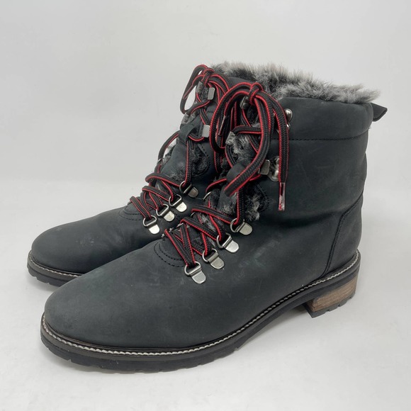 Jouley Black Leather Winter Boots Faux Fur Lined Women's Sz 9 763 S1299